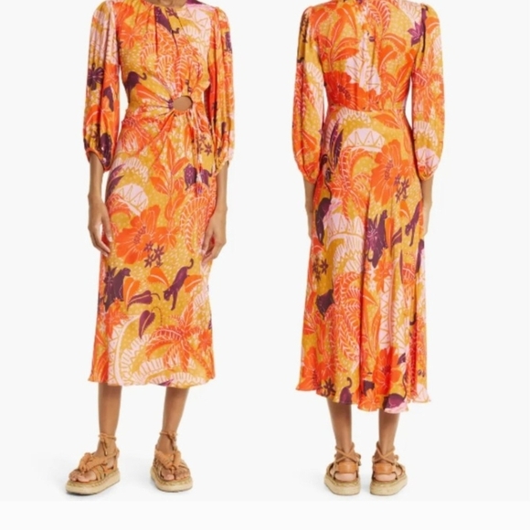 Farm Rio Jungle Panther Cutout Balloon Sleeve Dress - Picture 1 of 9